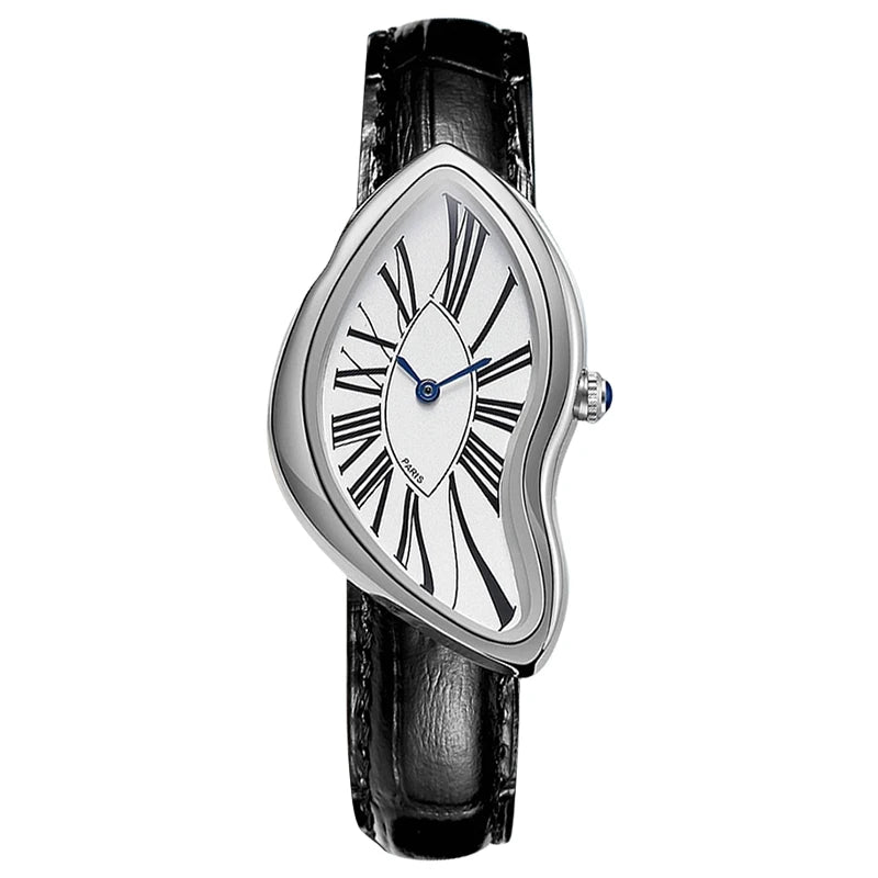 Medieval Retr Watches Alien Watches Melt and Twist Y2K Ladies Men Leather Strap Advanced Quartz Watch Irregular Case Leather