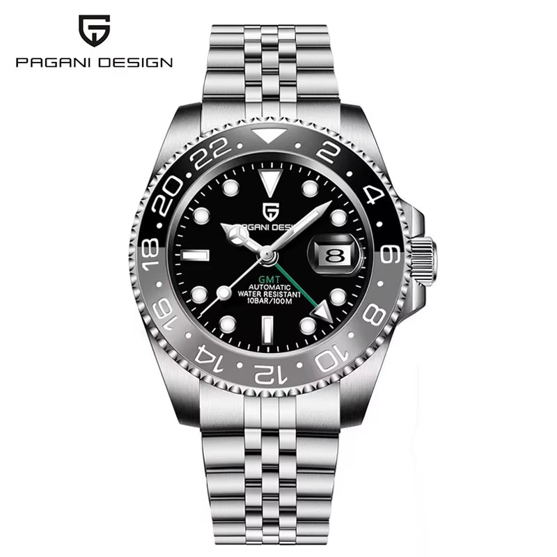 PD-1662 Luxury GMT Men Mechanical Wristwatch Sapphire Glass Stainless Steel 100M Waterproof Automatic Watches
