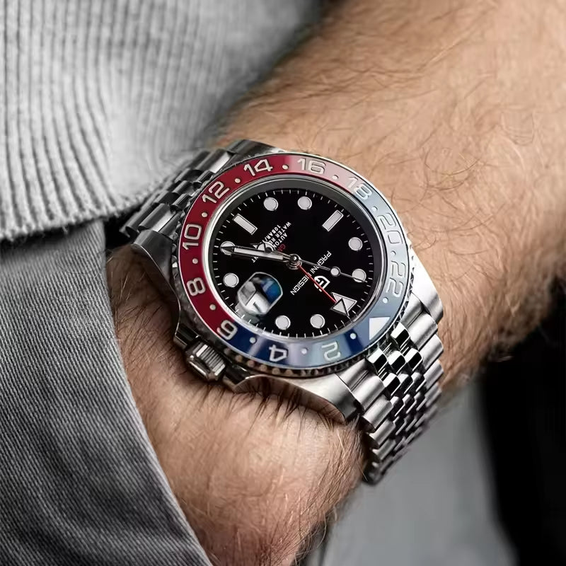 PD-1662 Luxury GMT Men Mechanical Wristwatch Sapphire Glass Stainless Steel 100M Waterproof Automatic Watches