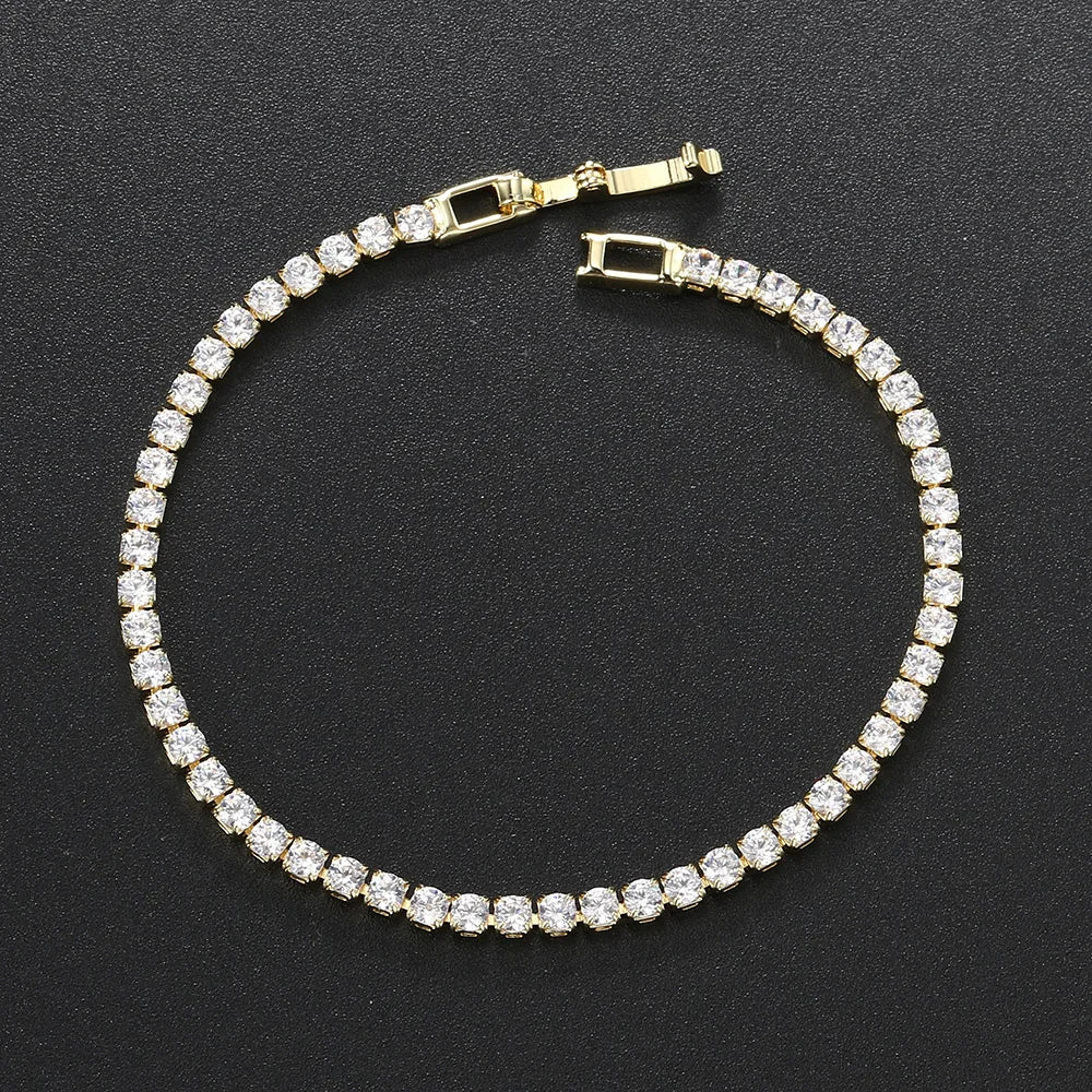 Fashion 2.5Mm Zirconia Tennis Bracelet for Women Crystal Charm Designer Tennis Thin Chain Bracelet on Hand Wedding Jewelry KC128