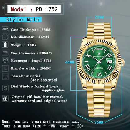 DD36 Gold Green V2 Men'S Mechanical Watches Luxury Automatic Watch for Men 2023 New AR Sapphire Glass Wrist Watch