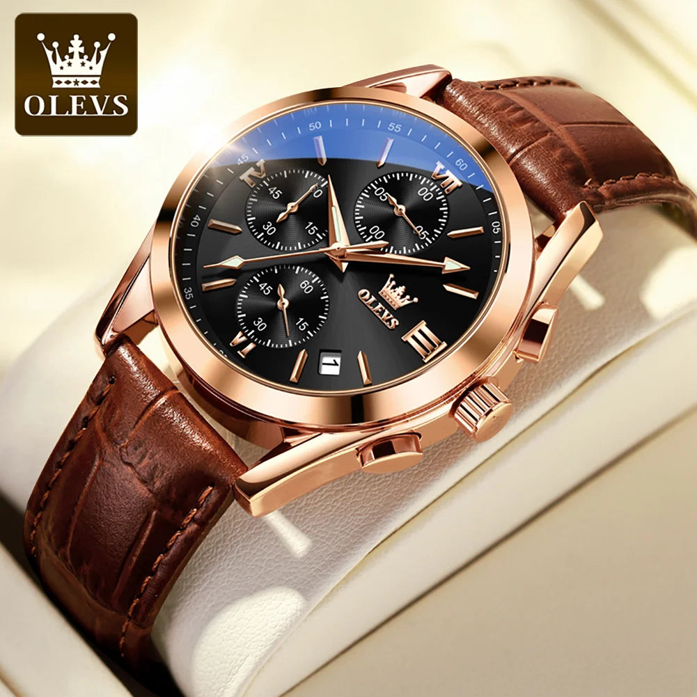 2021  New Fashion Mens Watches Top Brand Luxury Quartz Watch Premium Leather Waterproof Sport Chronograph Watches for Men