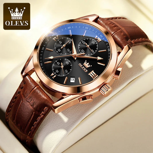 2021  New Fashion Mens Watches Top Brand Luxury Quartz Watch Premium Leather Waterproof Sport Chronograph Watches for Men