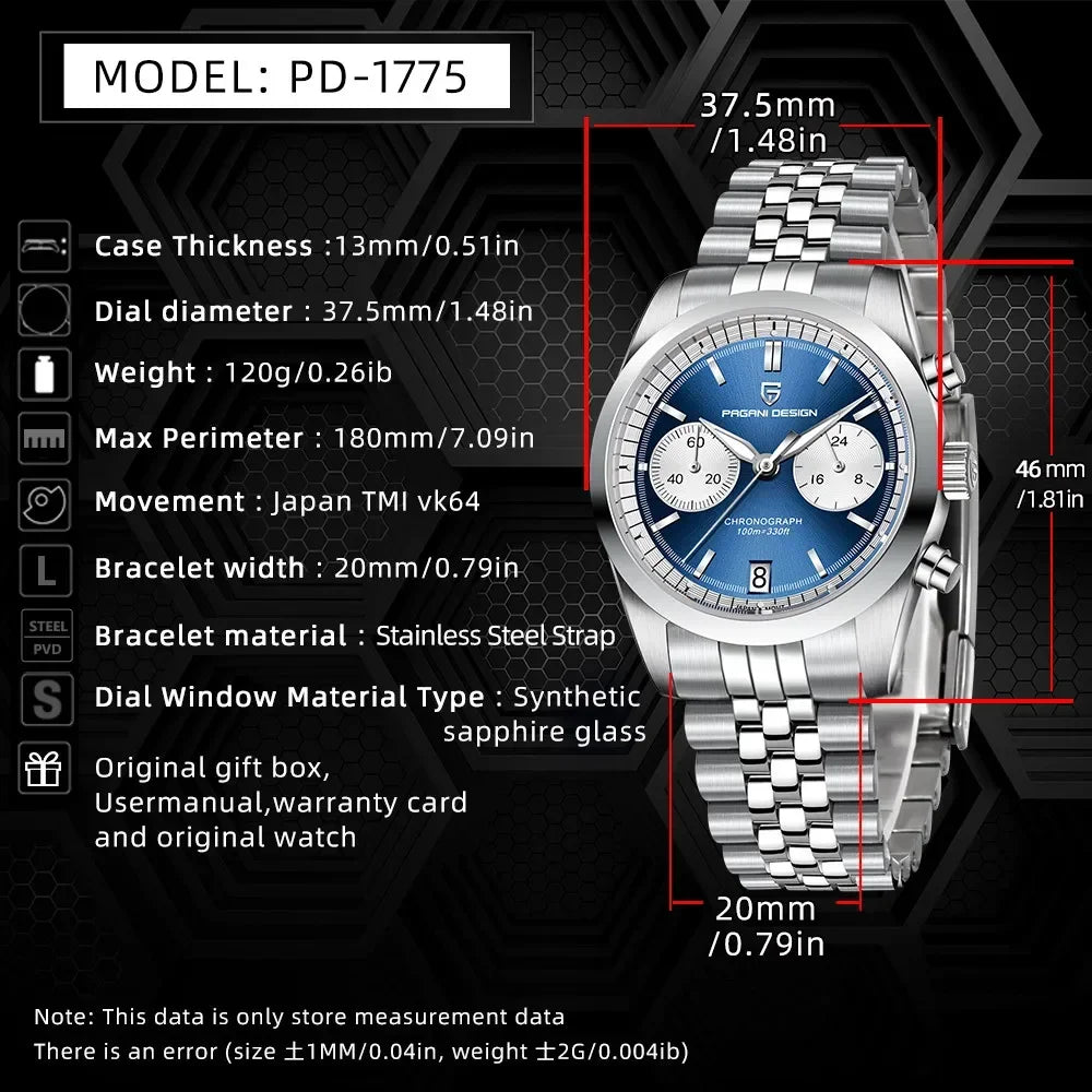 PD1775 Men'S Pilot Quartz Watches Sports Waterproof Wristwatch Sapphire Automatic Watch Relogio Masculino