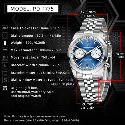 PD1775 Men'S Pilot Quartz Watches Sports Waterproof Wristwatch Sapphire Automatic Watch Relogio Masculino