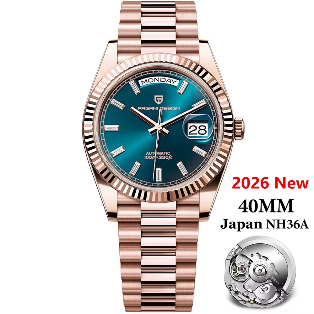 2026 New  DD40 Luxury Rose Gold Automatic Watch for Men Mechanical Watches AR Sapphire Glass Date Wrist Watch Men