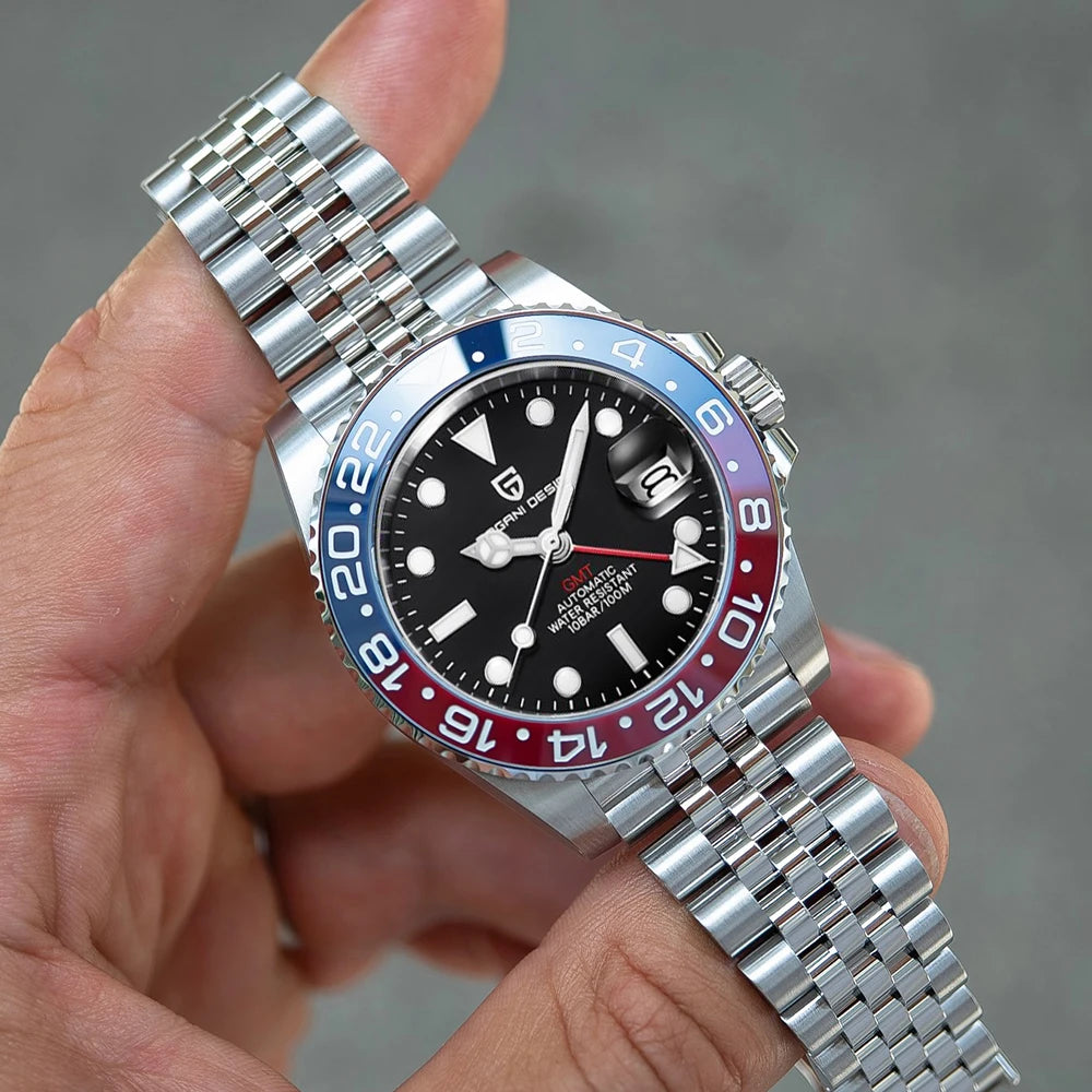PD-1662 Luxury GMT Men Mechanical Wristwatch Sapphire Glass Stainless Steel 100M Waterproof Automatic Watches