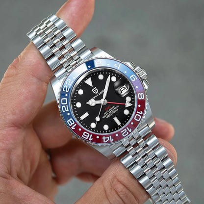 PD-1662 Luxury GMT Men Mechanical Wristwatch Sapphire Glass Stainless Steel 100M Waterproof Automatic Watches
