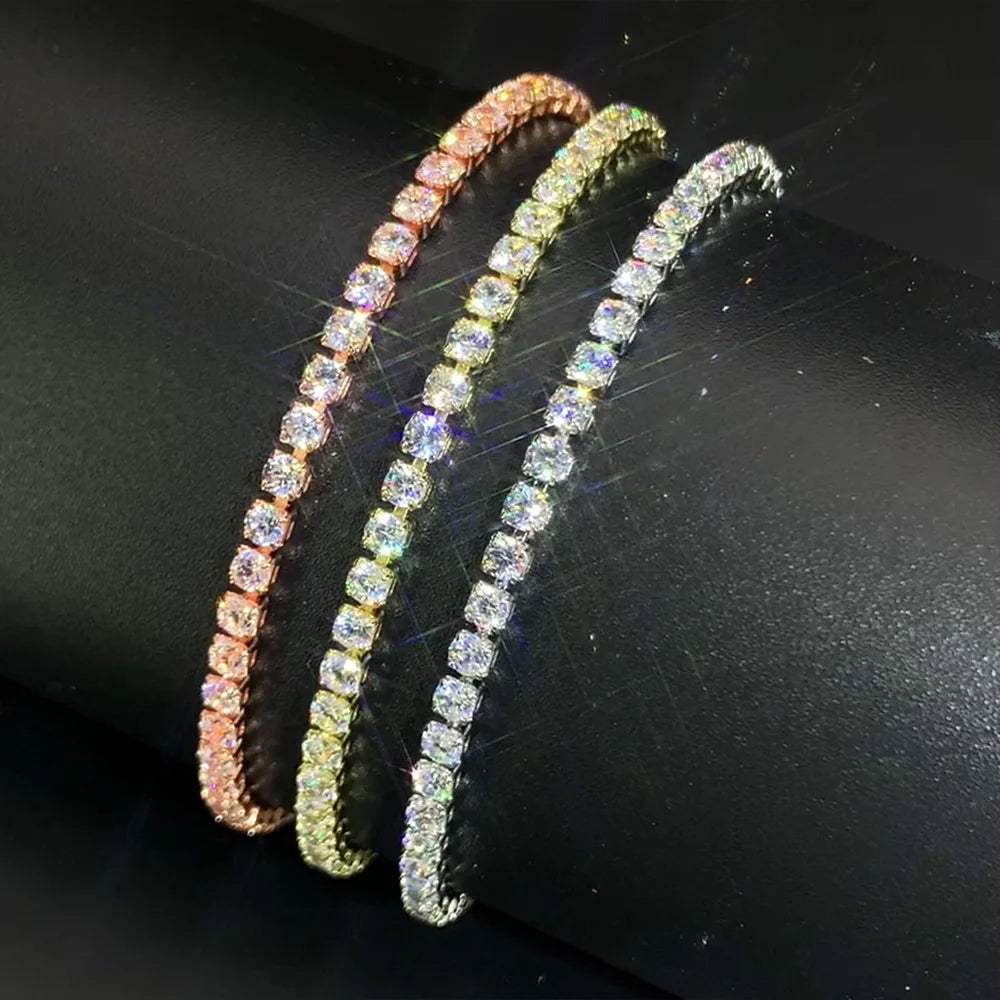 Fashion 2.5Mm Zirconia Tennis Bracelet for Women Crystal Charm Designer Tennis Thin Chain Bracelet on Hand Wedding Jewelry KC128