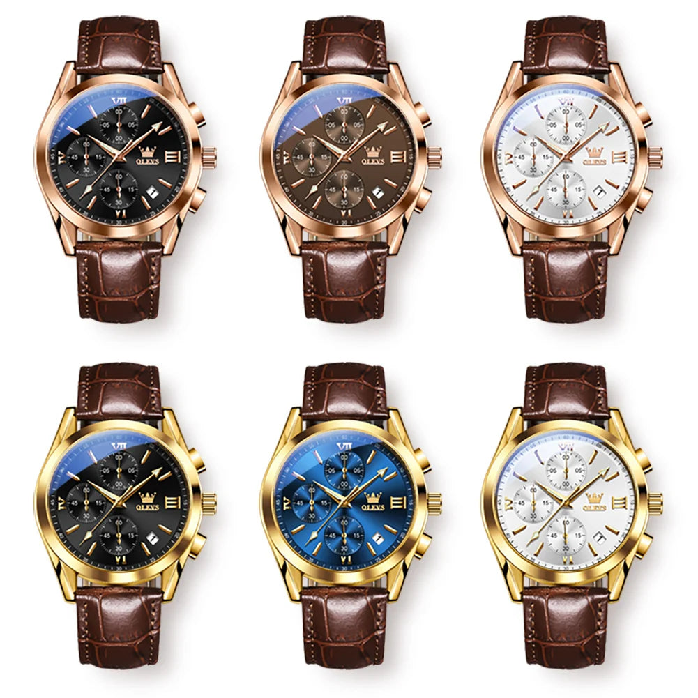 2021  New Fashion Mens Watches Top Brand Luxury Quartz Watch Premium Leather Waterproof Sport Chronograph Watches for Men