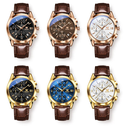 2021  New Fashion Mens Watches Top Brand Luxury Quartz Watch Premium Leather Waterproof Sport Chronograph Watches for Men