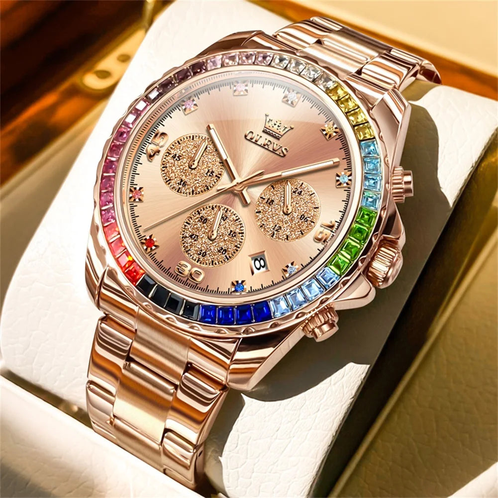 Watch for Men  Rainbow Gemstone Bezel Business Luxury Top Brand Quartz Watches Waterproof Sports Watches Reloj Hombre