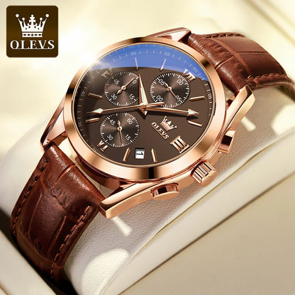 2021  New Fashion Mens Watches Top Brand Luxury Quartz Watch Premium Leather Waterproof Sport Chronograph Watches for Men