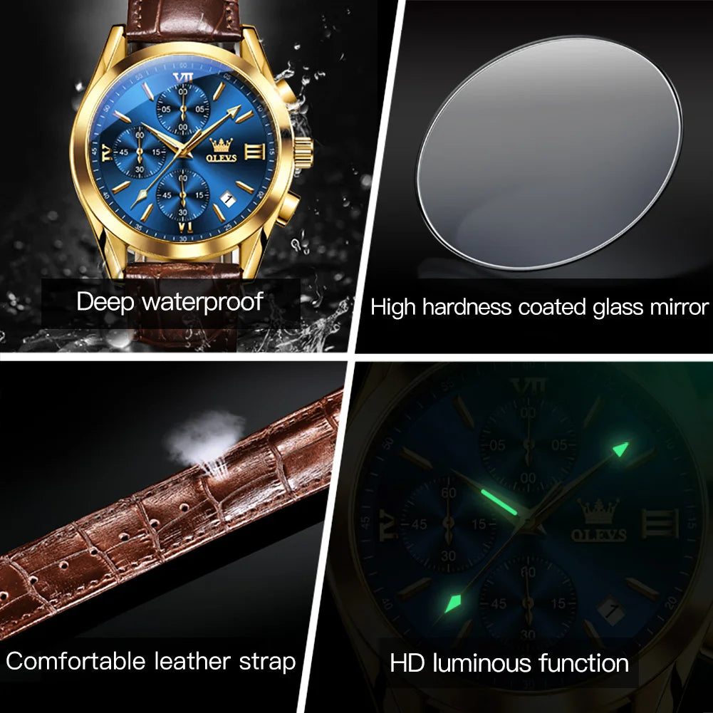2021  New Fashion Mens Watches Top Brand Luxury Quartz Watch Premium Leather Waterproof Sport Chronograph Watches for Men