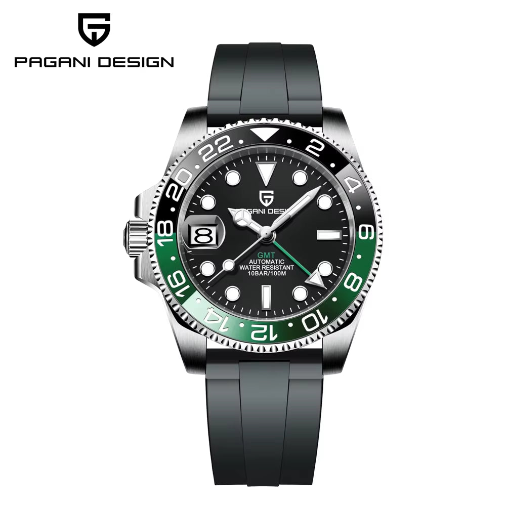 PD-1662 Luxury GMT Men Mechanical Wristwatch Sapphire Glass Stainless Steel 100M Waterproof Automatic Watches