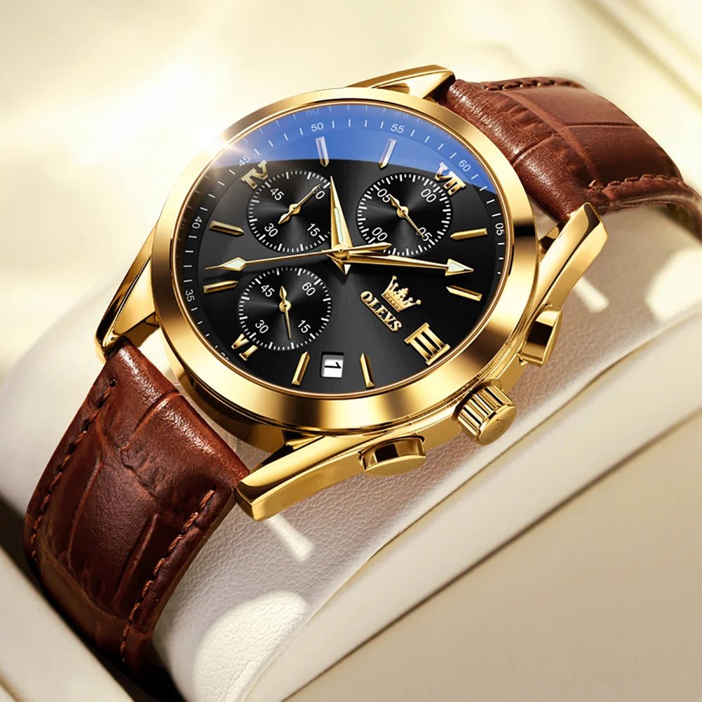 2021  New Fashion Mens Watches Top Brand Luxury Quartz Watch Premium Leather Waterproof Sport Chronograph Watches for Men