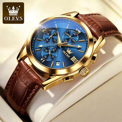 2021  New Fashion Mens Watches Top Brand Luxury Quartz Watch Premium Leather Waterproof Sport Chronograph Watches for Men