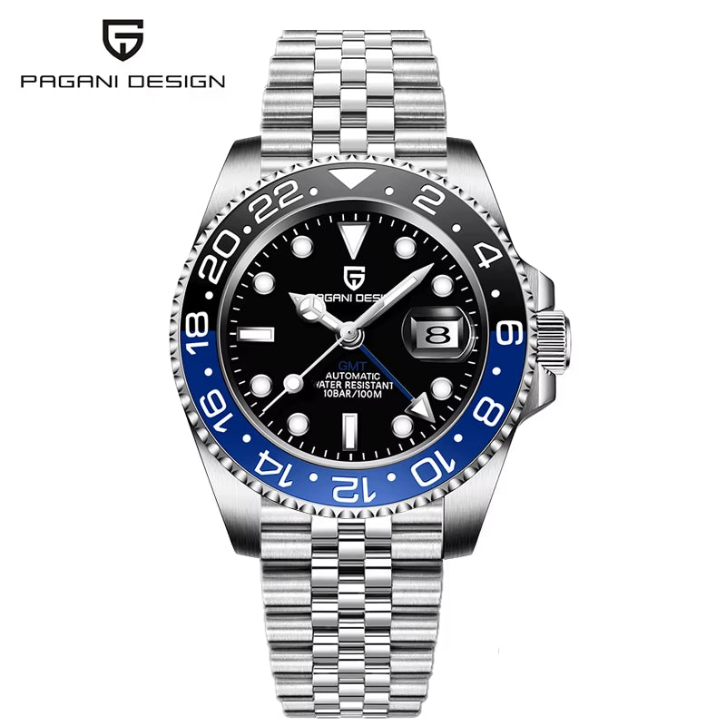PD-1662 Luxury GMT Men Mechanical Wristwatch Sapphire Glass Stainless Steel 100M Waterproof Automatic Watches