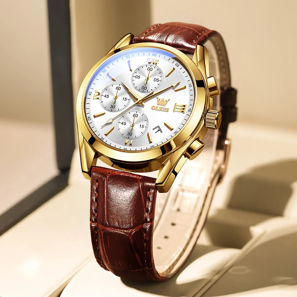 2021  New Fashion Mens Watches Top Brand Luxury Quartz Watch Premium Leather Waterproof Sport Chronograph Watches for Men