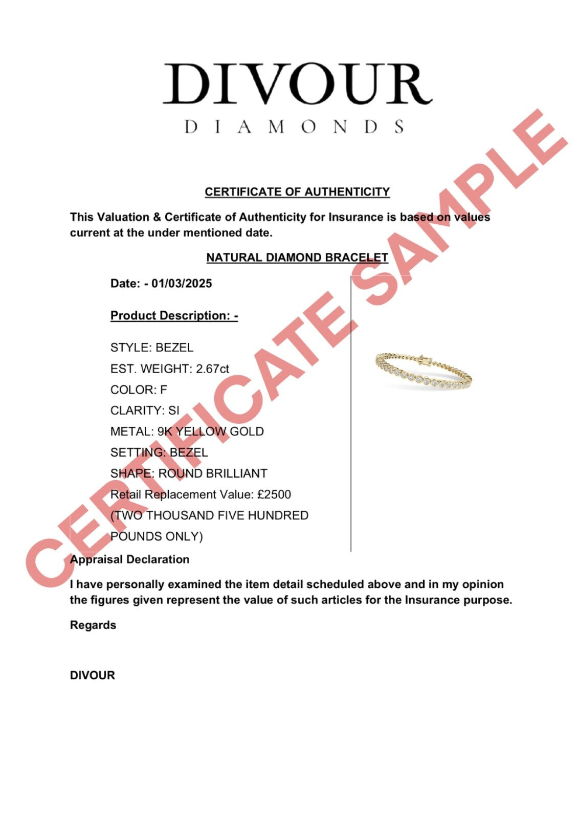 Bracciale Tennis 4,75Ct F/SI 100% Diamanti Tondi Naturali, Oro Bianco