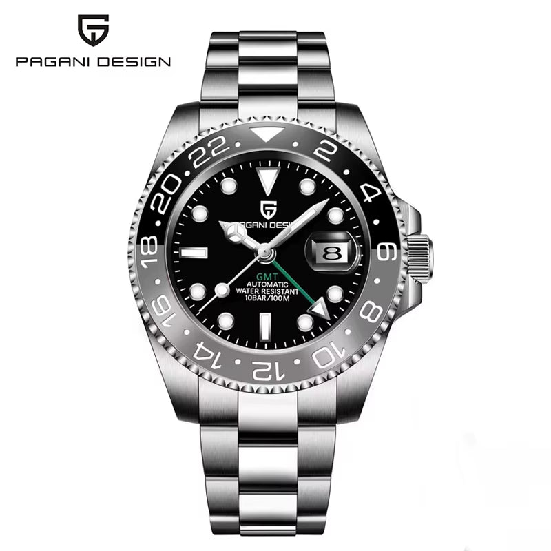 PD-1662 Luxury GMT Men Mechanical Wristwatch Sapphire Glass Stainless Steel 100M Waterproof Automatic Watches