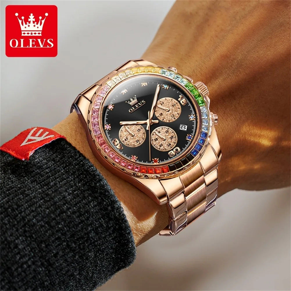 Watch for Men  Rainbow Gemstone Bezel Business Luxury Top Brand Quartz Watches Waterproof Sports Watches Reloj Hombre