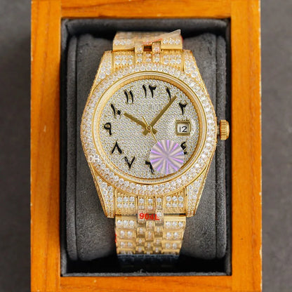 Mens Watch Full Diamond Automatic Mechanical Watches Movement 41Mm Business Wristwatch Classic Bracelet Wristwatches Montre De Luxe
