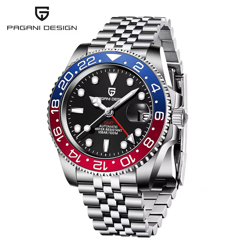 PD-1662 Luxury GMT Men Mechanical Wristwatch Sapphire Glass Stainless Steel 100M Waterproof Automatic Watches