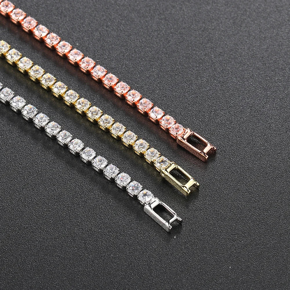 Fashion 2.5Mm Zirconia Tennis Bracelet for Women Crystal Charm Designer Tennis Thin Chain Bracelet on Hand Wedding Jewelry KC128