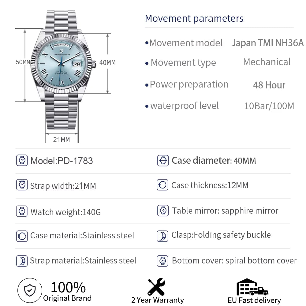 2026 New  DD40 Luxury Rose Gold Automatic Watch for Men Mechanical Watches AR Sapphire Glass Date Wrist Watch Men