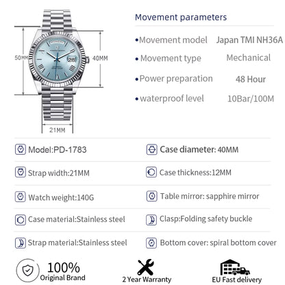 2026 New  DD40 Luxury Rose Gold Automatic Watch for Men Mechanical Watches AR Sapphire Glass Date Wrist Watch Men