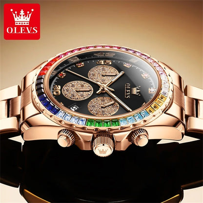 Watch for Men  Rainbow Gemstone Bezel Business Luxury Top Brand Quartz Watches Waterproof Sports Watches Reloj Hombre