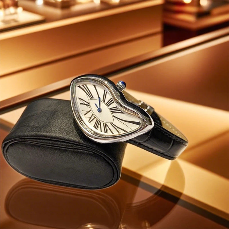 Medieval Retr Watches Alien Watches Melt and Twist Y2K Ladies Men Leather Strap Advanced Quartz Watch Irregular Case Leather