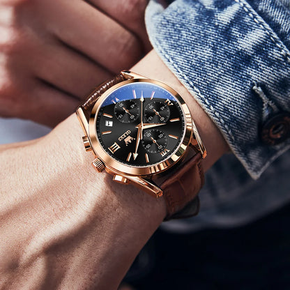 2021  New Fashion Mens Watches Top Brand Luxury Quartz Watch Premium Leather Waterproof Sport Chronograph Watches for Men
