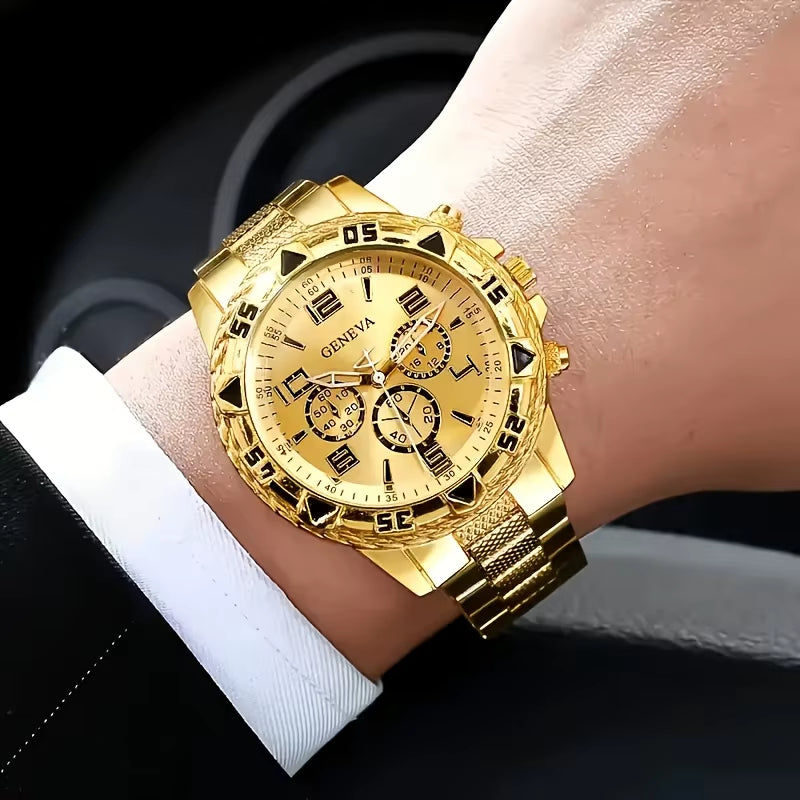 [Vintage Watch Set] 2Pcs Men'S Quartz Watch Set | Stainless Steel | Casual Watch | Business Watch | Silicone Watch