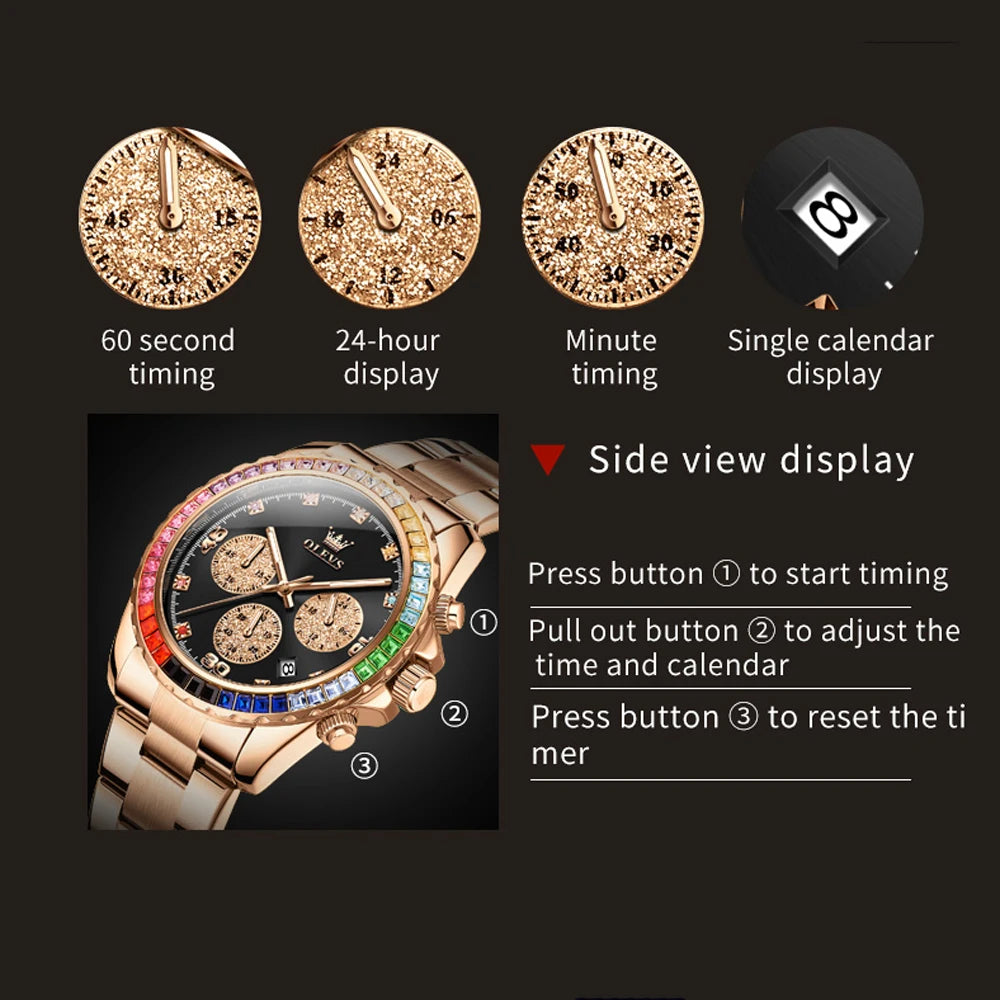 Watch for Men  Rainbow Gemstone Bezel Business Luxury Top Brand Quartz Watches Waterproof Sports Watches Reloj Hombre