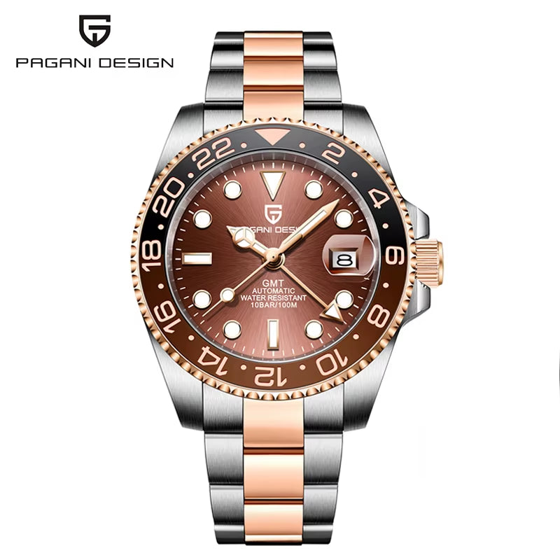 PD-1662 Luxury GMT Men Mechanical Wristwatch Sapphire Glass Stainless Steel 100M Waterproof Automatic Watches