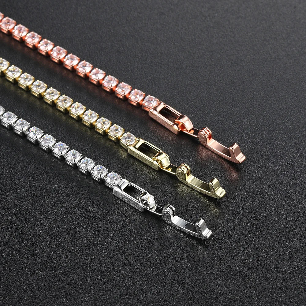 Fashion 2.5Mm Zirconia Tennis Bracelet for Women Crystal Charm Designer Tennis Thin Chain Bracelet on Hand Wedding Jewelry KC128